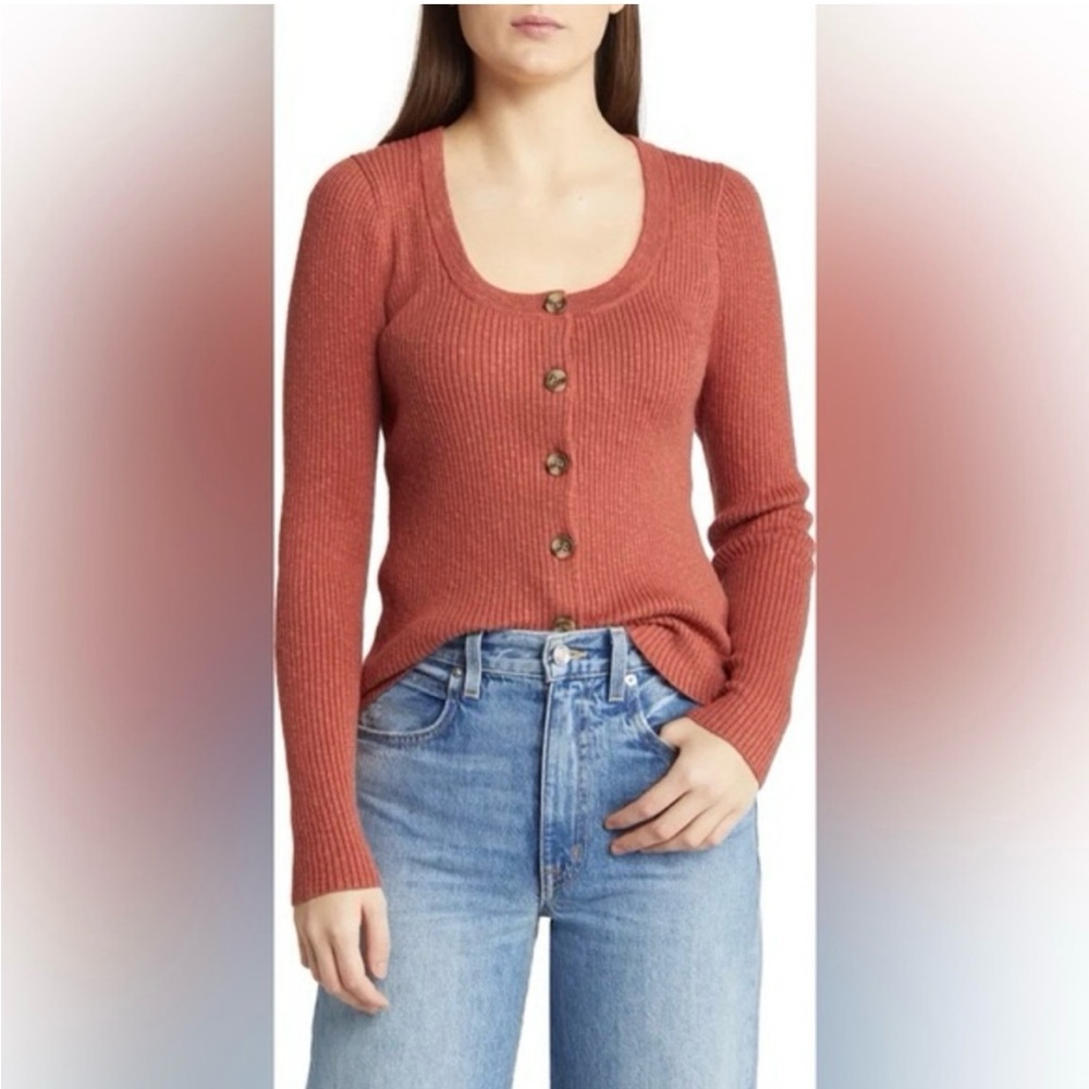 Madewell Burnt Orange Ribbed Button-Up Sweater